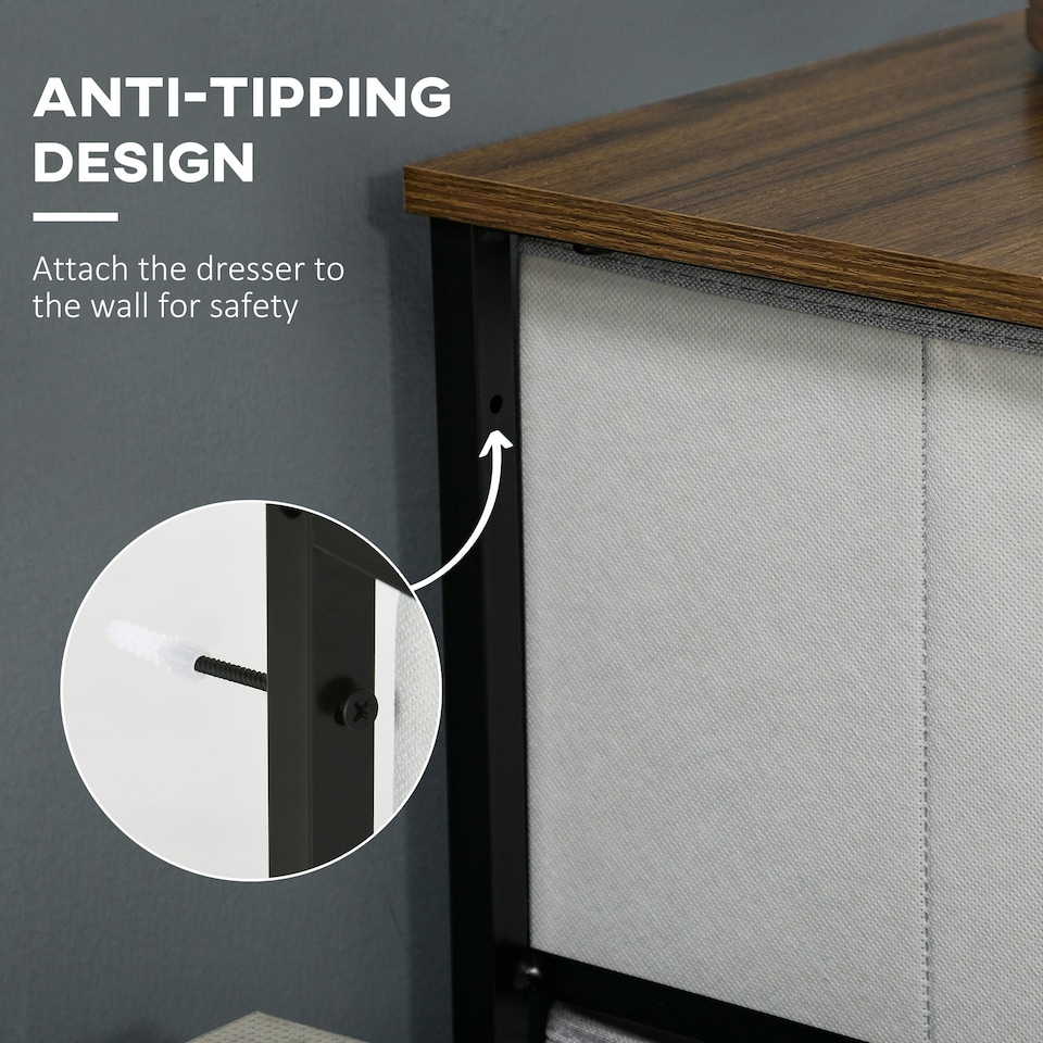 image 1 of HOMCOM 8 Drawer Fabric Chest of Drawers w/ Wooden Top for Hallway Grey