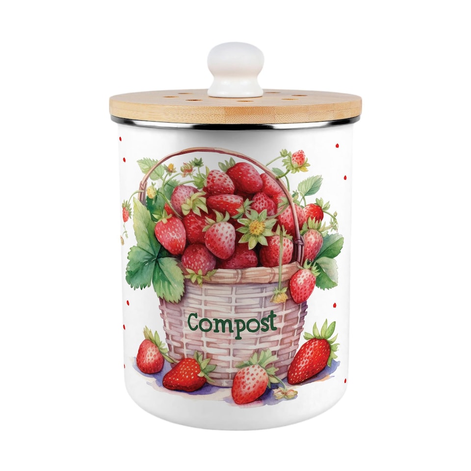 image 1 of Strawberry Basket Compost Caddy - Metal 2L Decorative Kitchen Food Waste Bin