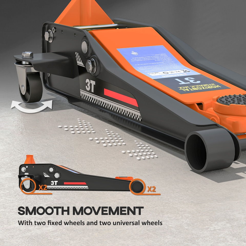 image 1 of HOMCOM 3 Ton Hydraulic Low Profile Floor Jack, Heavy Duty Car Trolley Jack Lift with 7.5-50.5 cm Lifting Range, Dual Piston Pump, Wheels, Non-slip Handle for Car Van Garage Tyre Repair Change, Orange