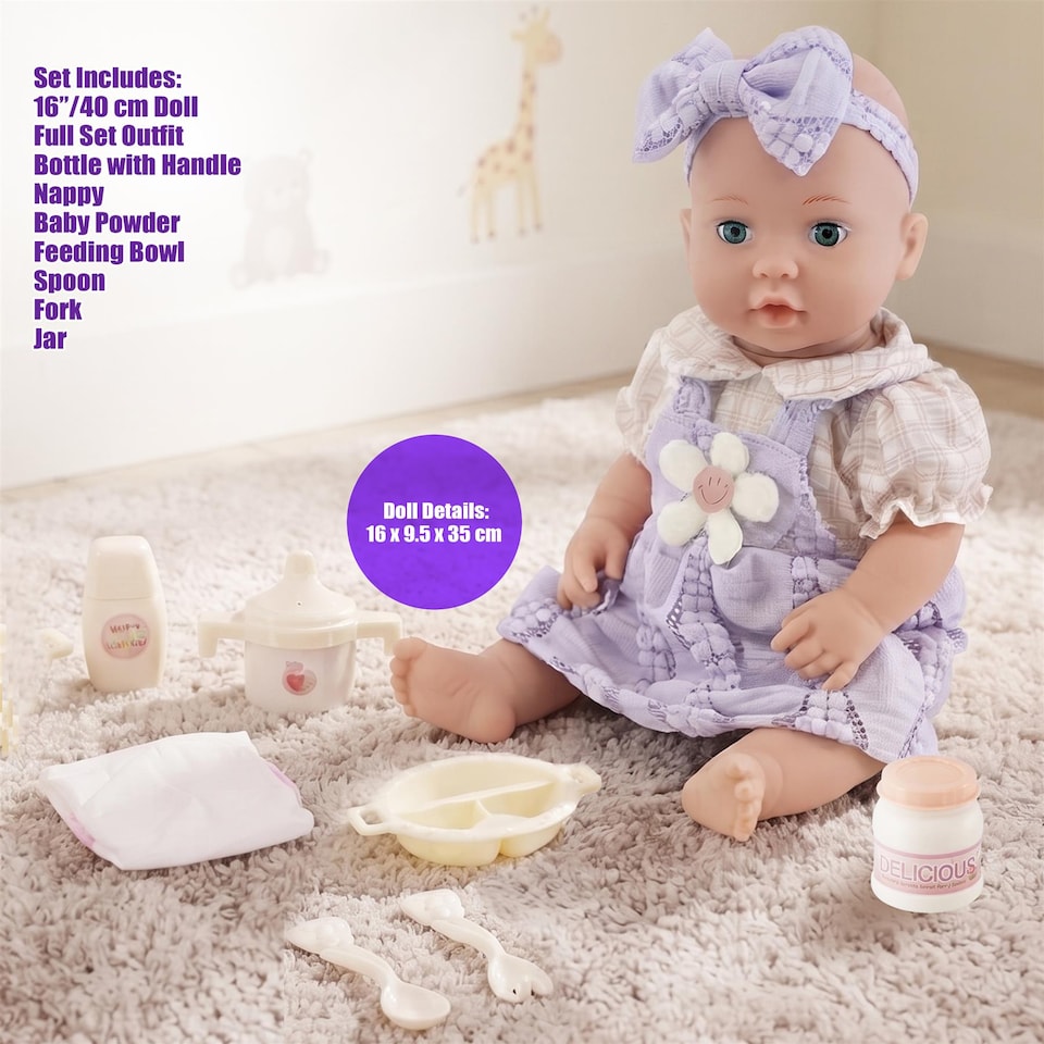 image 1 of BiBi Doll 16" Baby Doll Girl With Accessories & Moving Eye Lids