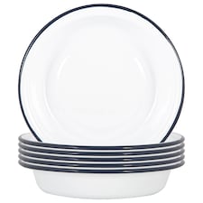 Argon Tableware White Enamel Deep Bowls - 22.5cm - Navy - Pack of 6 | Blue | Navy