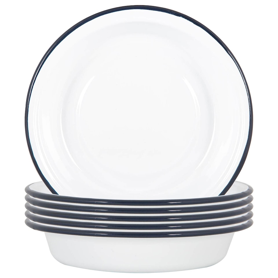 image 1 of Argon Tableware White Enamel Deep Bowls - 22.5cm - Navy - Pack of 6 | Blue | Navy