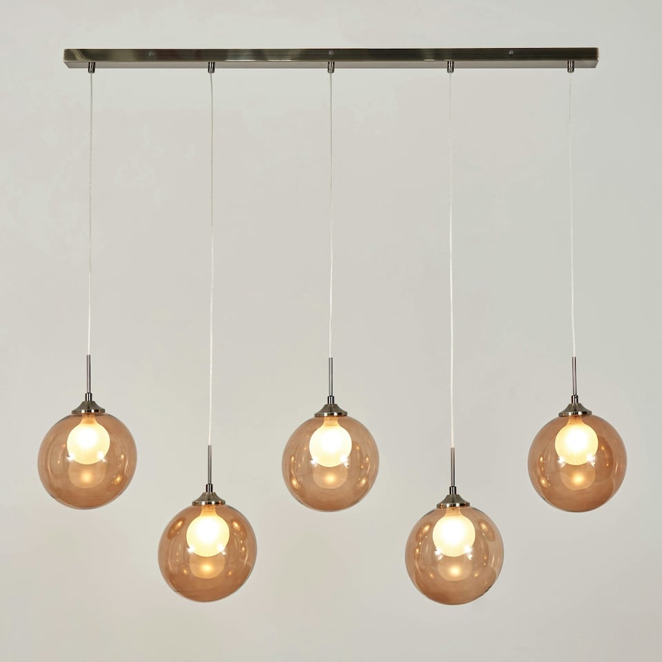 image 1 of BHS Petrice Glass Ball Diner Ceiling Bar Pendant, Black Nickel