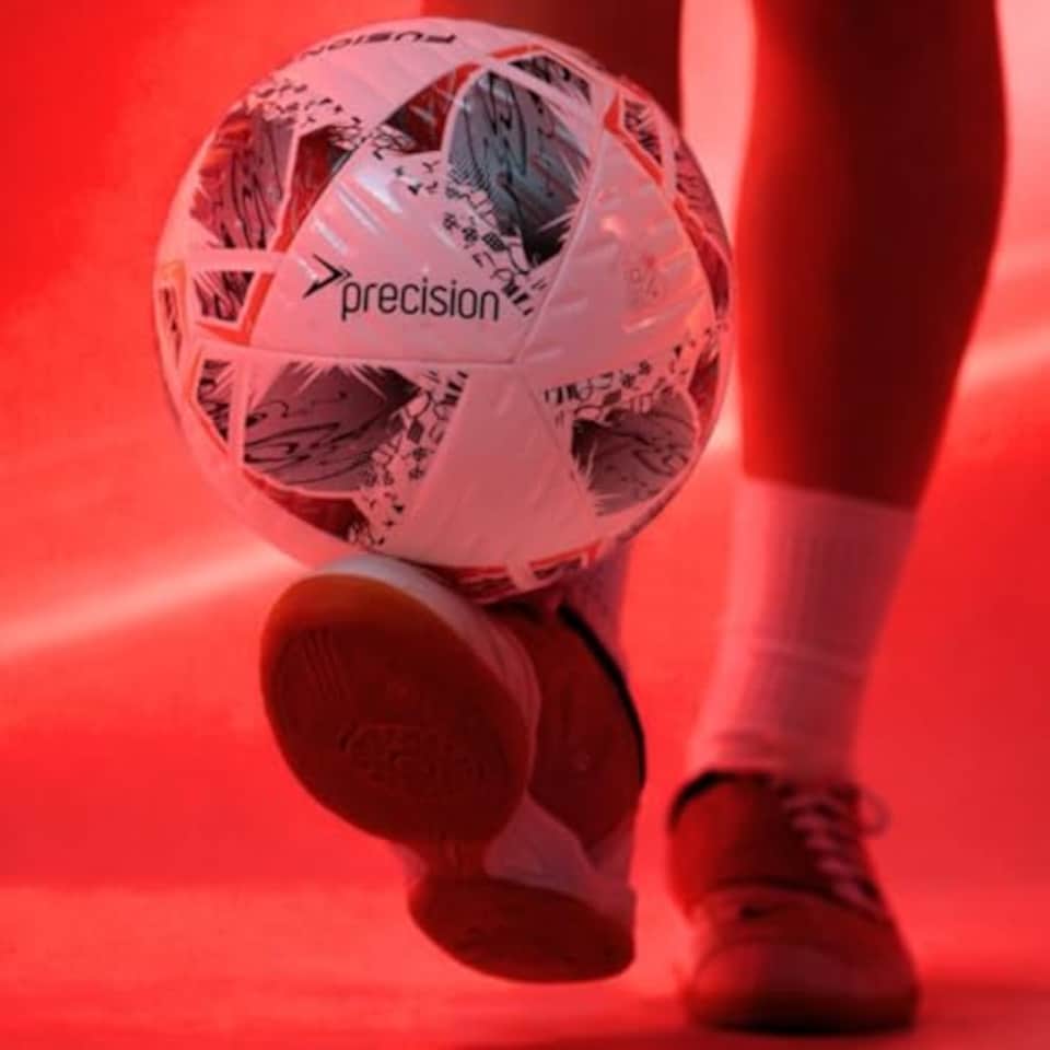 image 1 of Precision Fusion Plus Fifa Basic Training Football, 12 Panel Textured Tpu Match Ball, Pu Sealed Seams, Grass 3G Astro, White/Silver/Red/Black, 3
