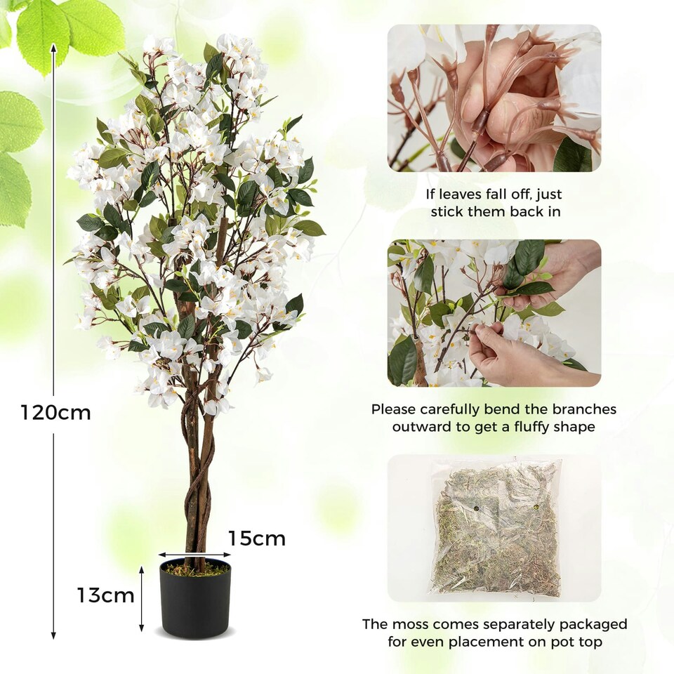image 1 of COSTWAY 120cm Artificial Bougainvillea Tree Plant White White | One Size