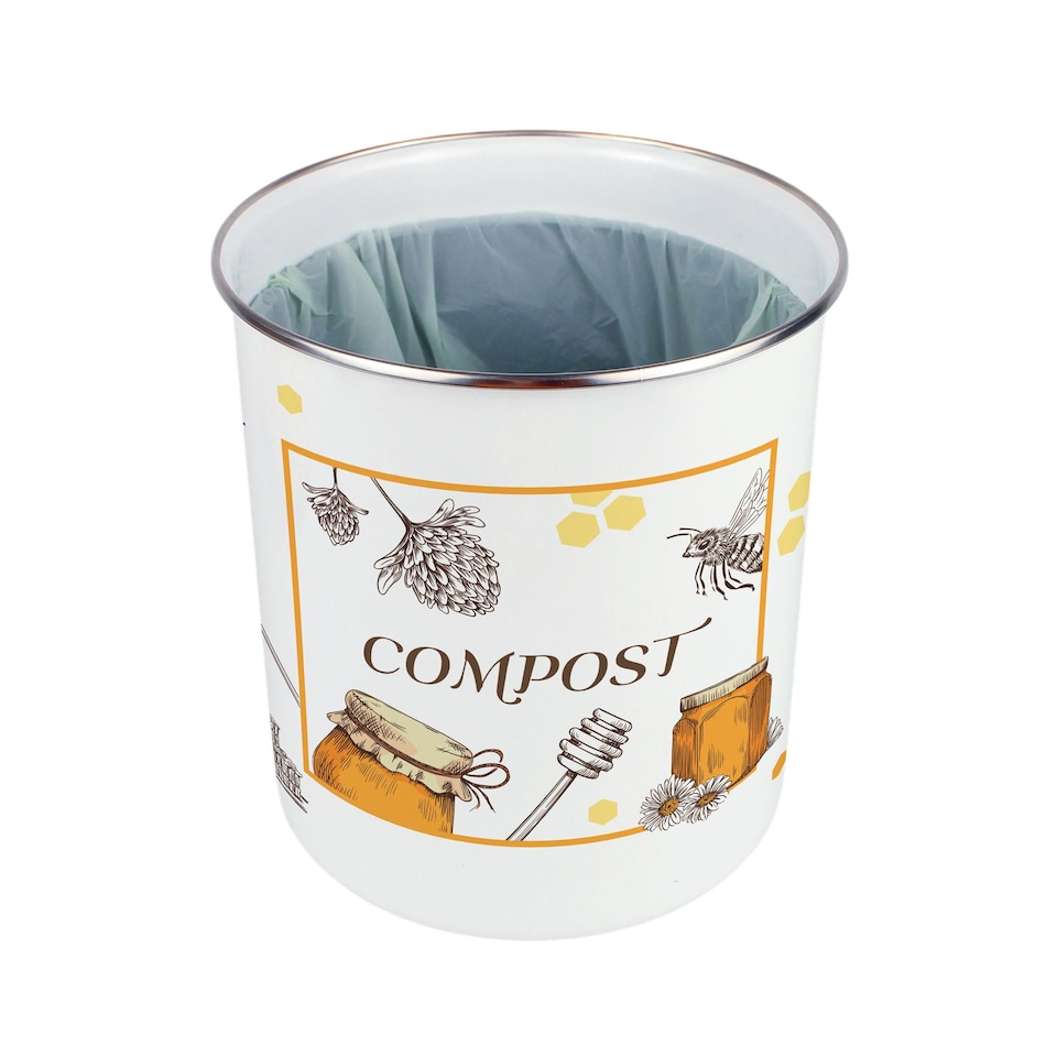 image 1 of Honey Bee Farm Compost Caddy - Metal 2L Decorative Kitchen Food Waste Bin
