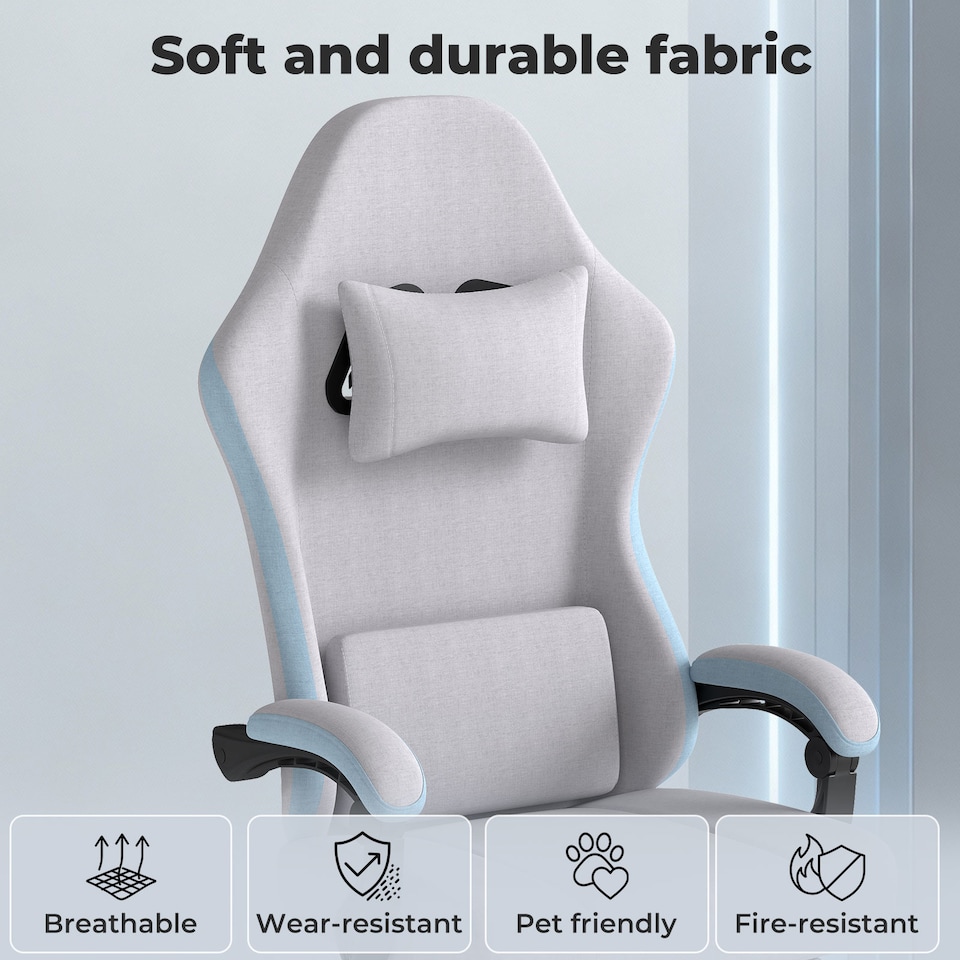 image 1 of Levede Office Desk Chair Fabric Gaming Recliner Adjustable Height Swivel | Blue | Blue | One Size