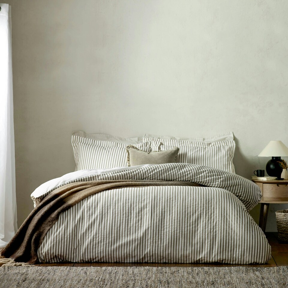 image 1 of Yard Hebden Mélange Stripe Cotton King Duvet Cover Set Multi | King