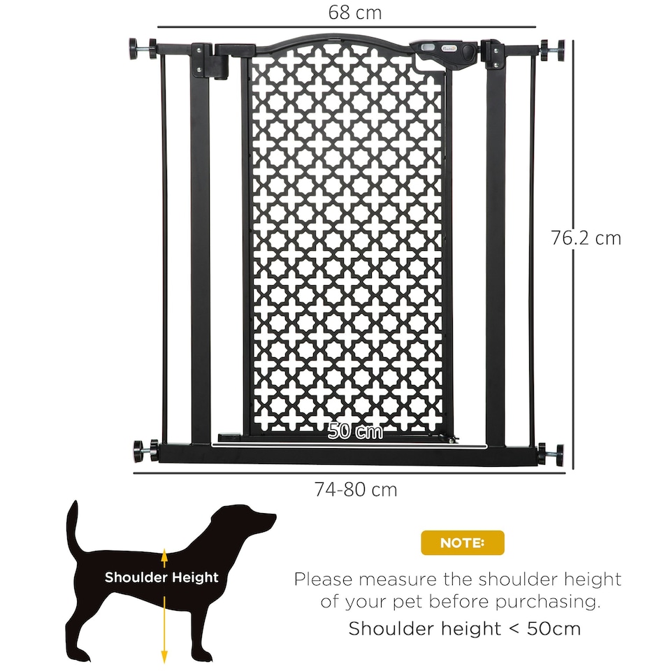 image 1 of PawHut 74-80 cm Pet Safety Gate Pressure Fit Stair with Double Locking, Black