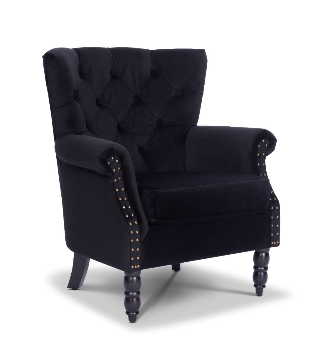 Velvet Black Liana Accent Wingback Chair