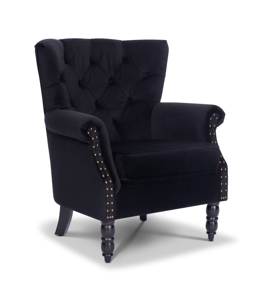 image 1 of Velvet Black Liana Accent Wingback Chair
