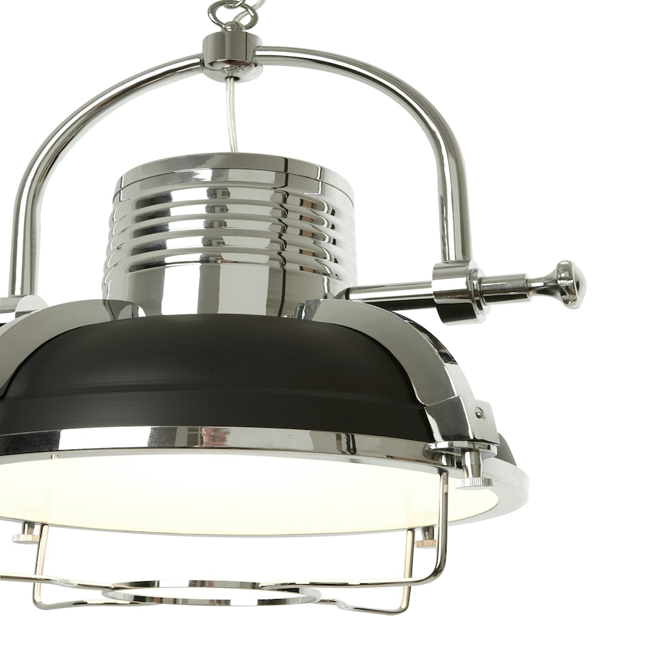 image 1 of Interiors by Premier Industrial Revolution Black Pendant Light, Retro-Style Matte Black & Chrome Finish Lamp, Industrial Lighting