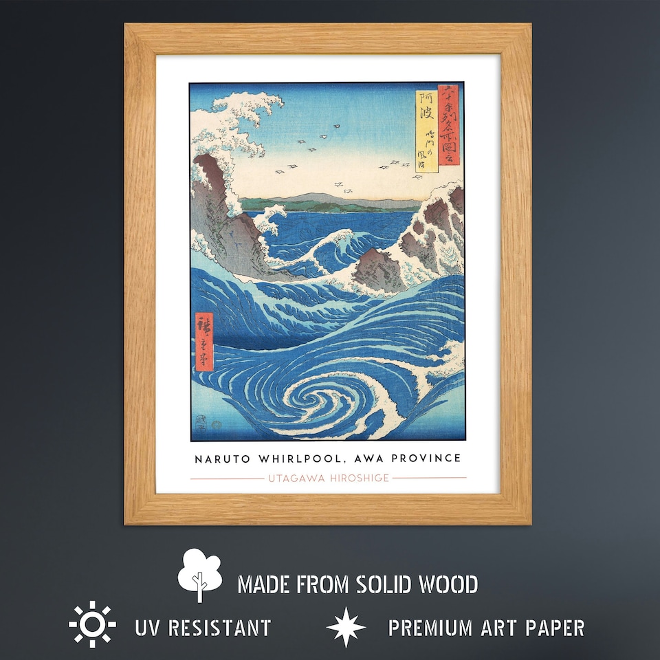 image 1 of Utagawa Hiroshige Naruto Whirlpool Awa Province Art Wood Framed Wall Art Print