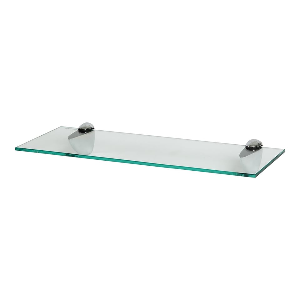 image 1 of Harbour Housewares Floating Glass Shelf - 50cm - Metallic Brackets - Bathroom Shower Storage Vanity Display Unit Shelf | Silver | Chrome | 1