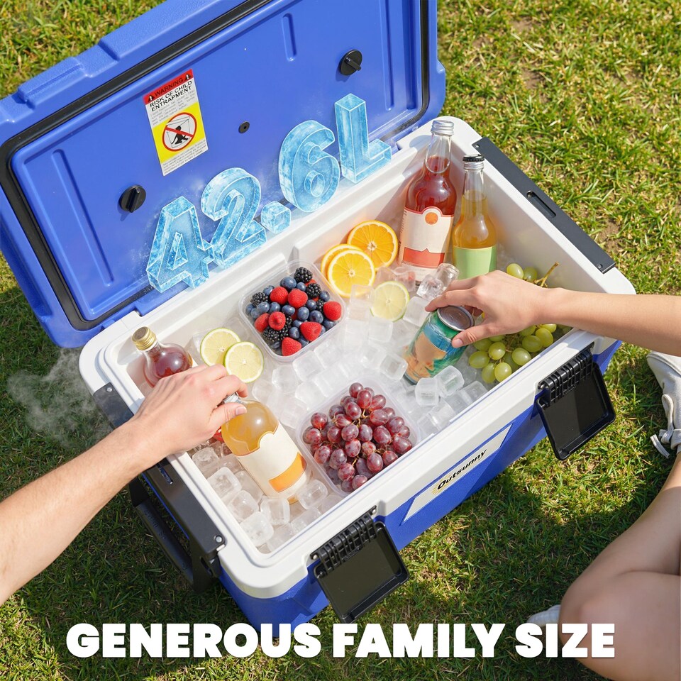 image 1 of Outsunny 42.6L Insulated Cool Box, Portable Ice Cooler with Handle | Blue | Dark Blue | 66.6 x 38.5 x 40 cm