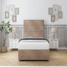 Sloomy Texas Mink Naples Divan Bed With Mattress No Drawers With 26" Strutted Headboard 3' Single | Brown | Mink | Single | 1