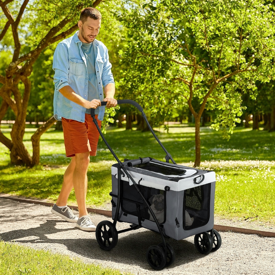 image 1 of PawHut Foldable Pet Stroller w/ Detachable Carrier, Soft Padding - Grey