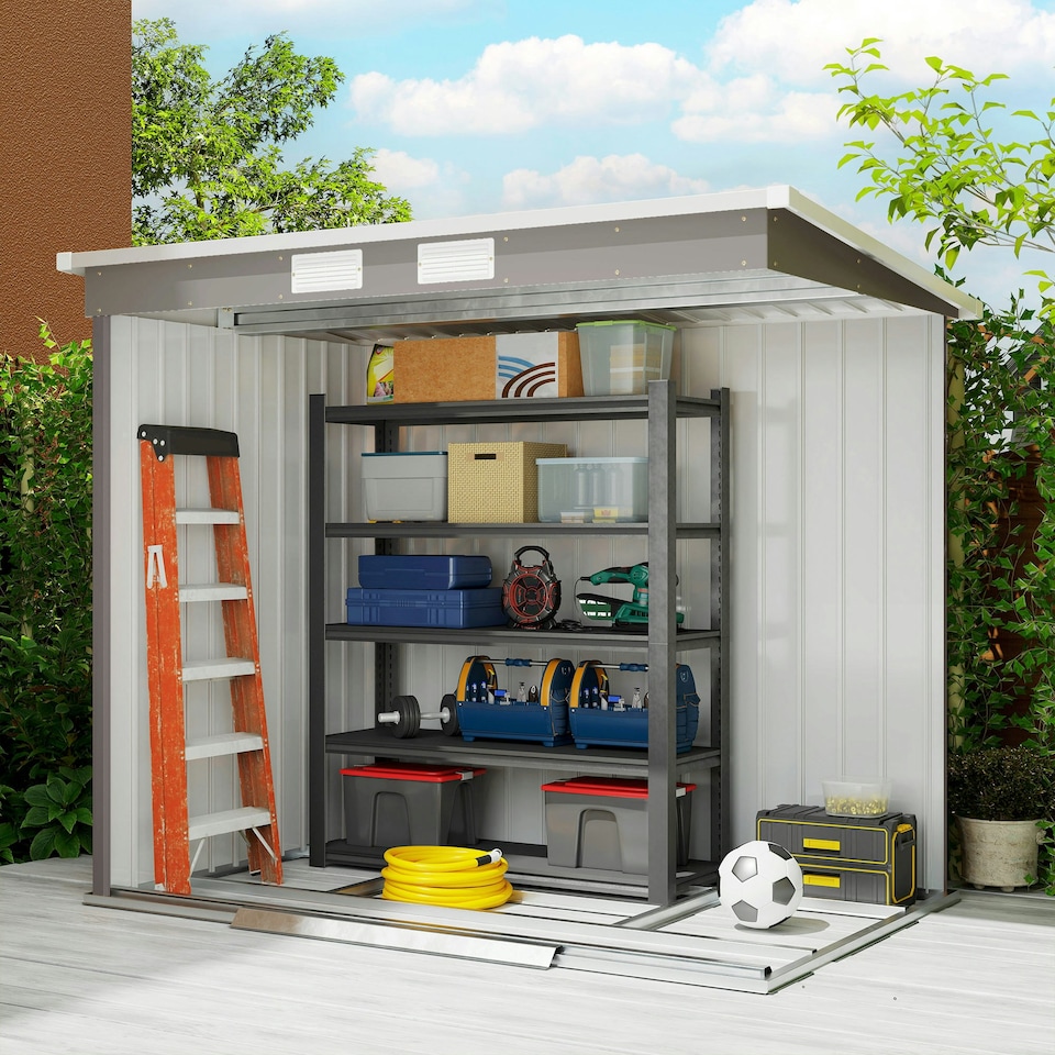 image 1 of Outsunny 7 x 4ft Metal Garden Storage Shed w/ Double Door Grey