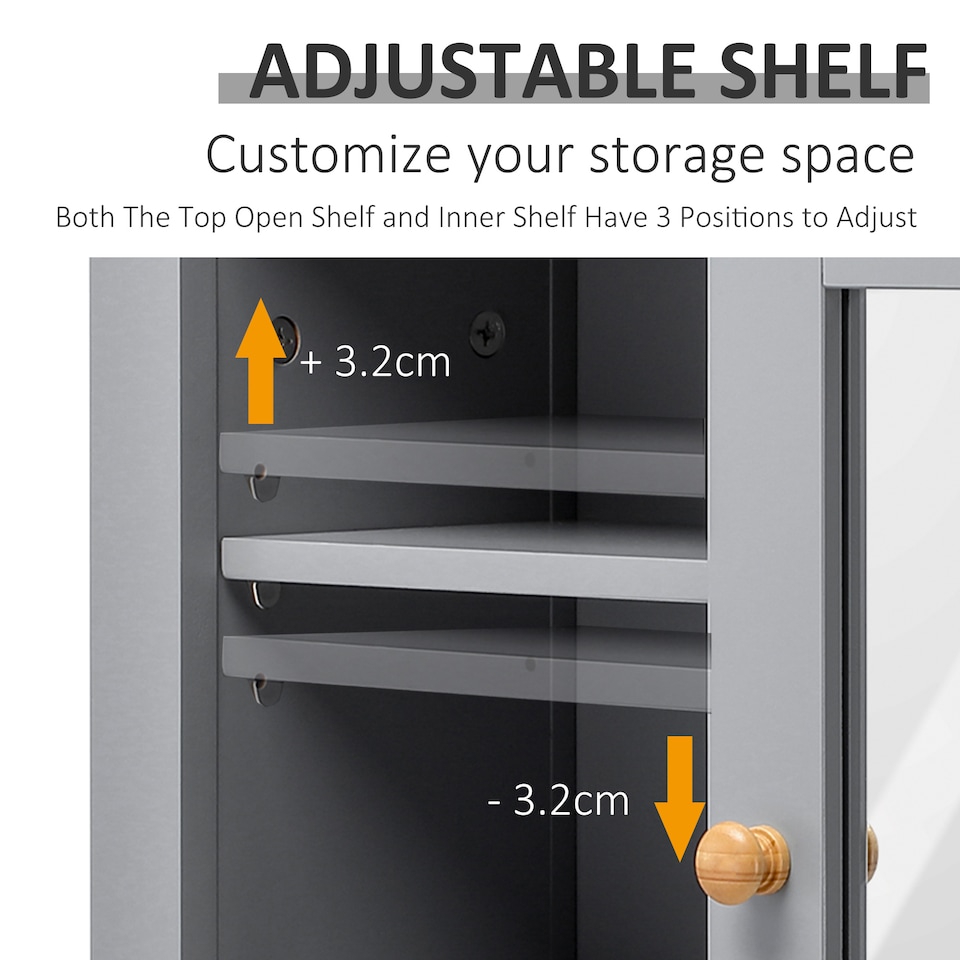 image 1 of kleankin Bathroom Wall Mirror Cabinet, Cupboard with Door, Storage Cabinet with Adjustable Shelf for Corridors Living Rooms, Grey