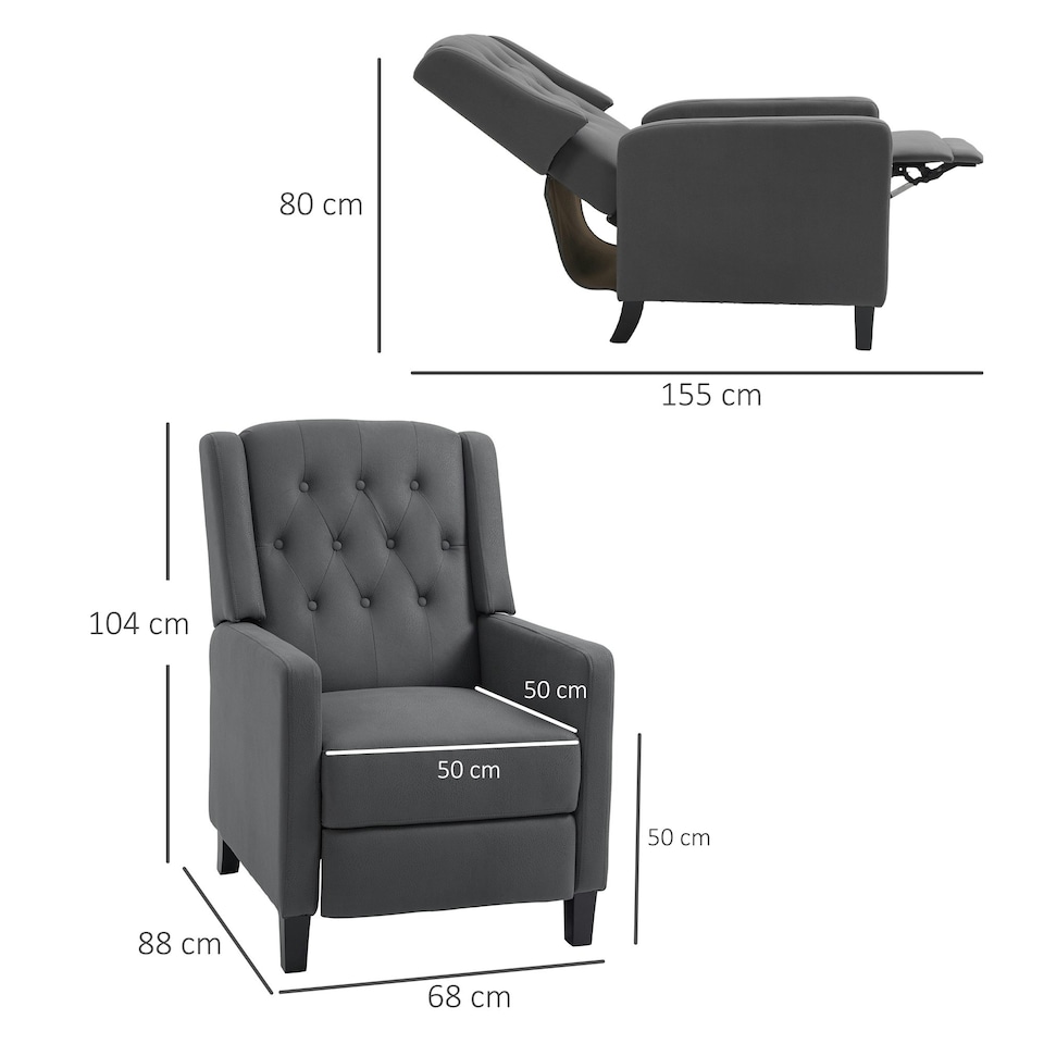 image 1 of HOMCOM Button Tufted Microfibre Cloth Recliner Armchair for Living Room, Grey