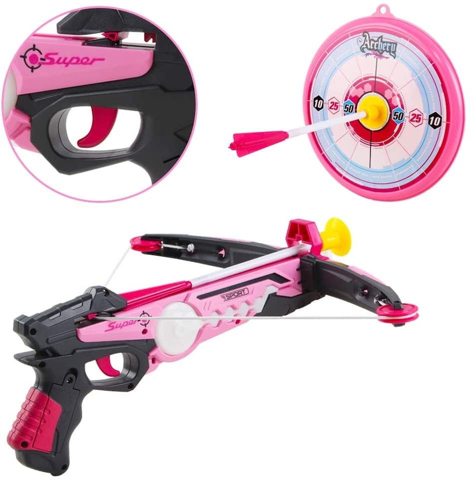 image 1 of Kids Toy Crossbow Set – Suction Cup Arrows, Target Board & Quiver (Pink) - Indoor & Outdoor Archery Play for Ages 6+