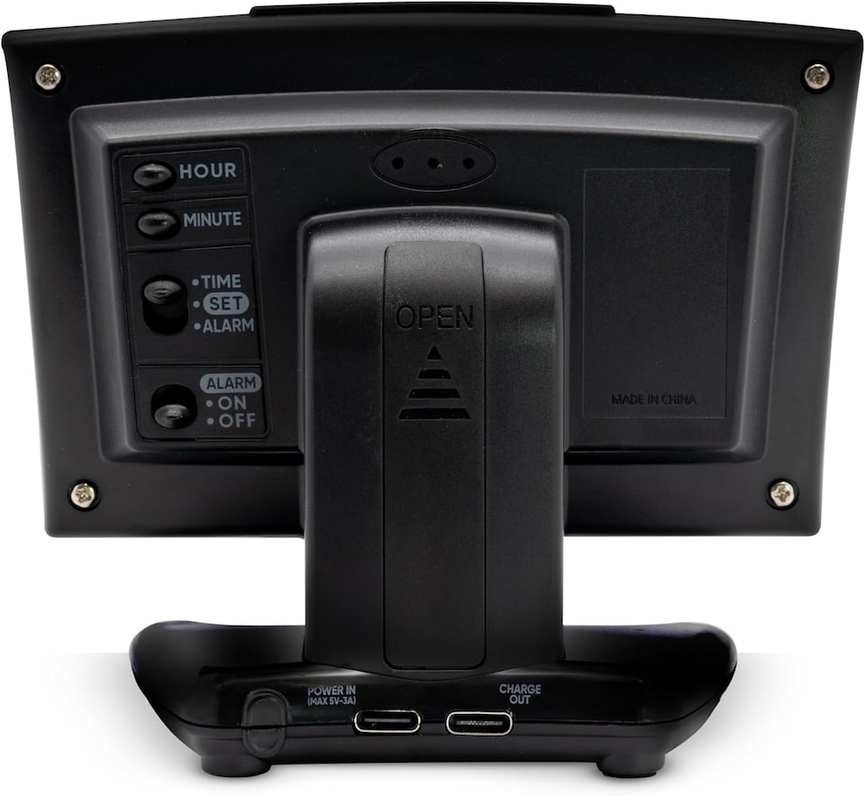 image 1 of Acctim Jenson LED Digital Alarm Clock in Black with USB-C Smart Connector Blue Display