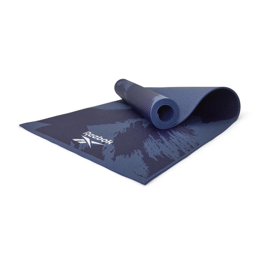 image 1 of Reebok 4mm Brush Strokes Yoga Mat 173 x 61 cm, Non-Slip PVC with Tacky Bobble Grip & Carry Strap (Dark Blue) | Multi | Dark Blue | One Size