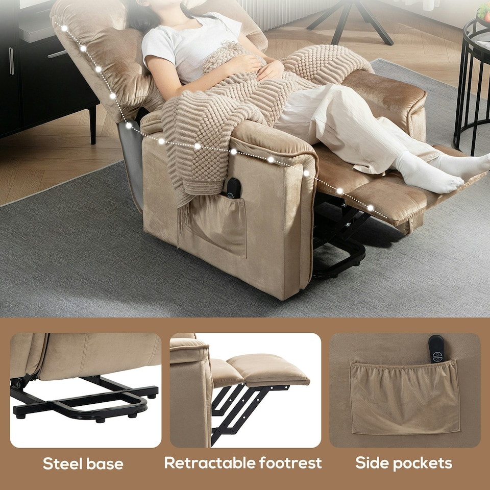 image 1 of HOMCOM Power Lift Recliner Chair for Elderly w/ Remote Control, Champagne Cream | Champagne