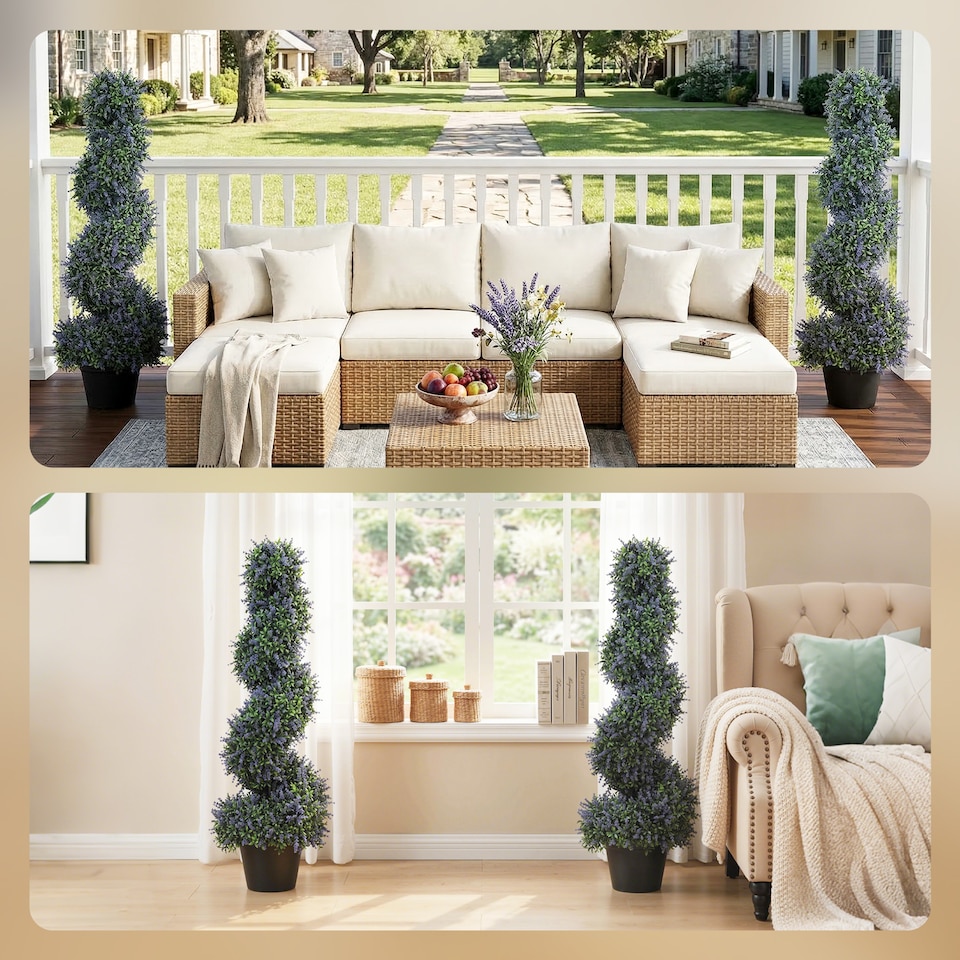image 1 of Artificial Lavender Topiary Tree with 315 Leaves and 315 Flowers, Set of 2