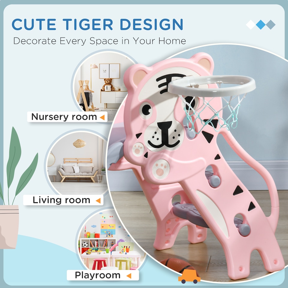 image 1 of AIYAPLAY Kids Slide with Basketball Hoop, Basketball, for 18-36 Months, Pink