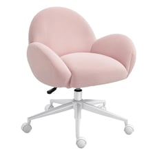 HOMCOM Fluffy Leisure Chair Office Chair with Backrest Armrest Wheels Pink