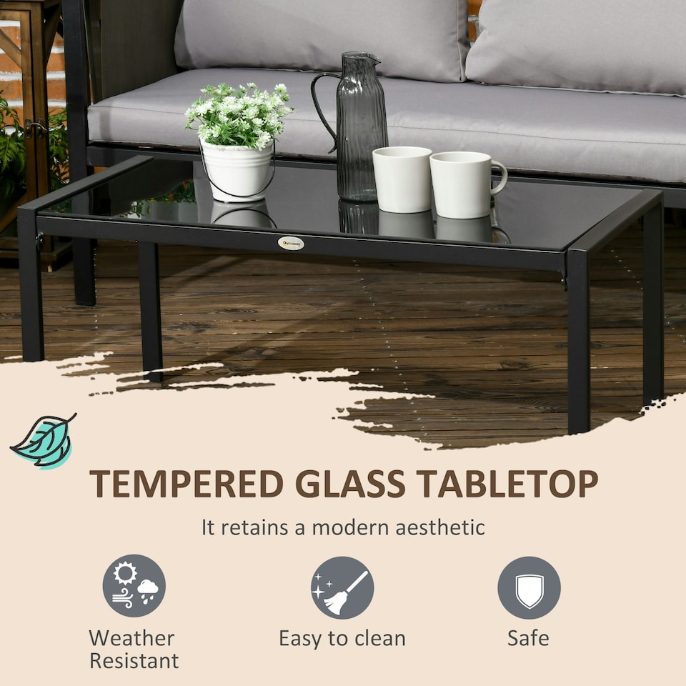 image 1 of Outsunny 4 Piece Garden Sofa Set w/ Tempered Glass Coffee Table