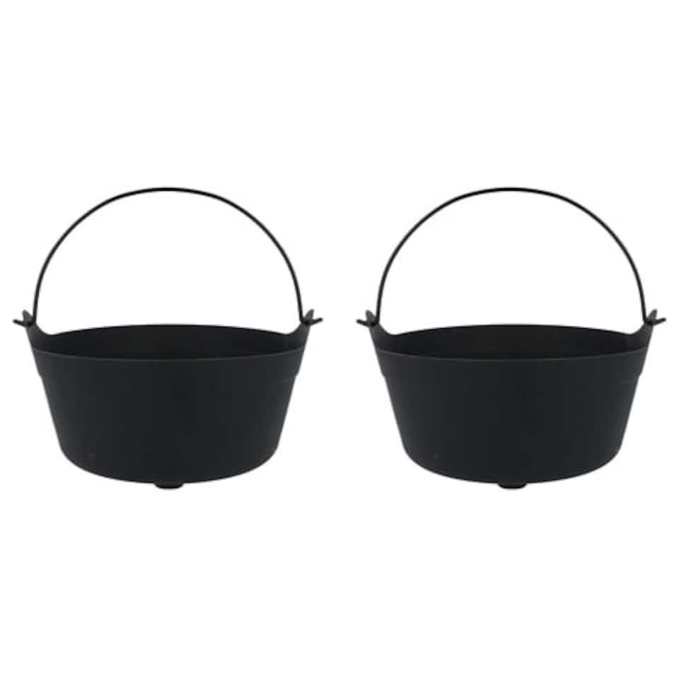 image 1 of Halloween Black Plastic Cauldrons 24cm - Pack of 2