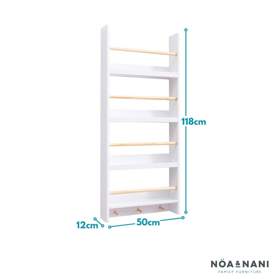 image 1 of Elene Kids Bookshelf Display 3 Tier with Coathook in White and Natural Pine