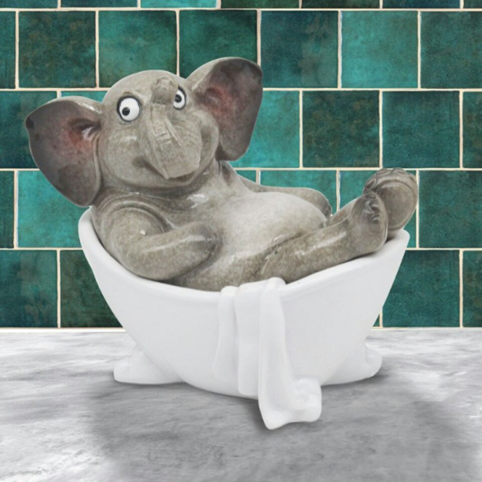 image 1 of 'Bathtime' Elephant in Bath Tub Figurine Novelty Bathroom Decoration