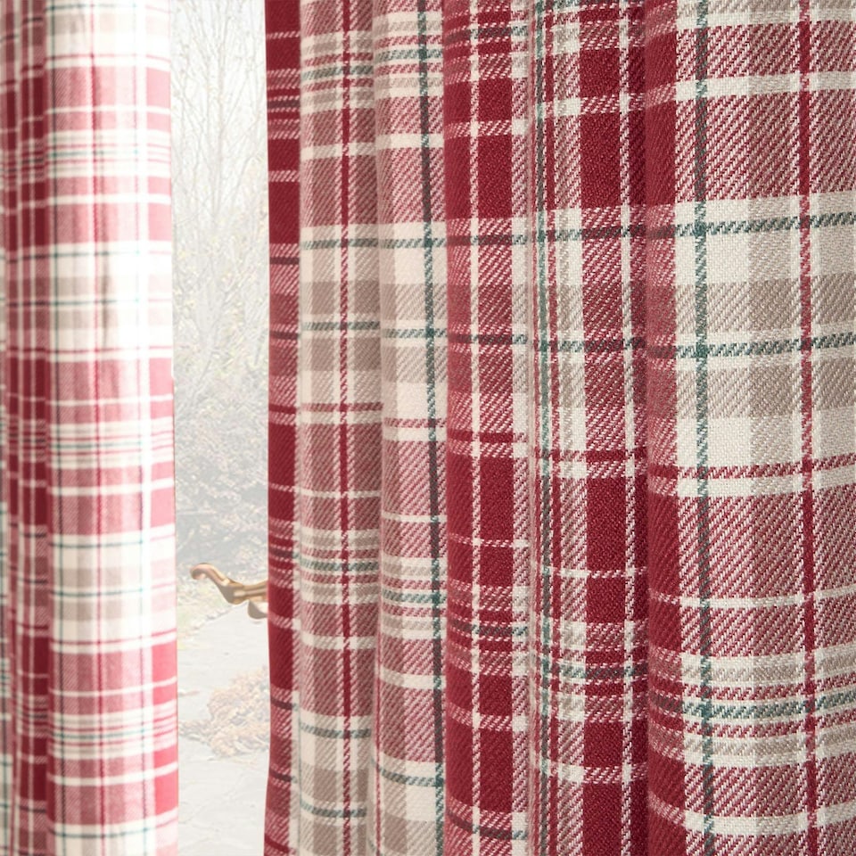 image 1 of OHS Dorest Woven Check Thermal Blackout Lined Eyelet Curtains, 46x54" - Red