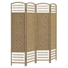 HOMCOM 4 Panel Folding Room Divider, Freestanding Privacy Screen, Natural