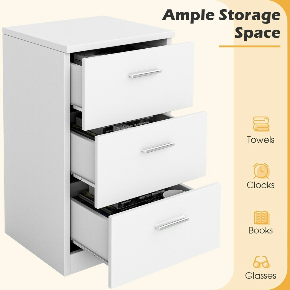image 1 of COSTWAY Wooden Nightstand w/3 Drawers Space-saving End Table White