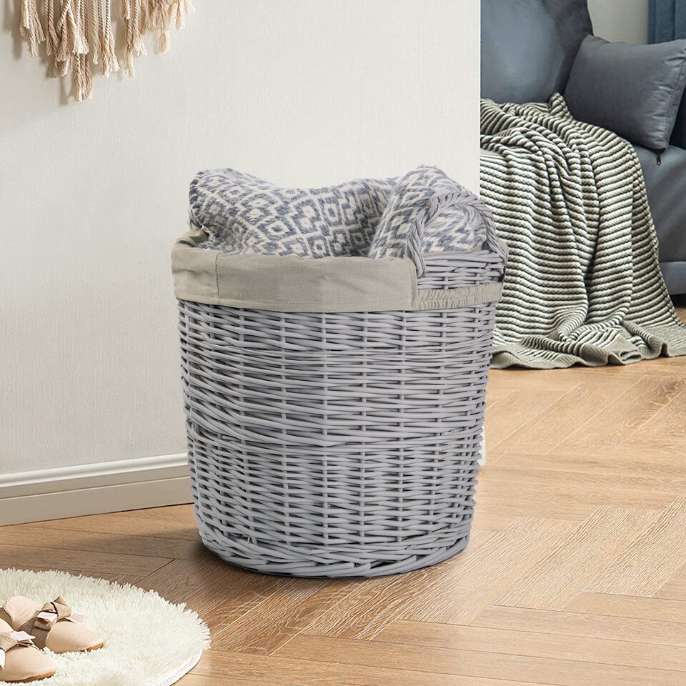 image 1 of Wickerfield Round Wicker Laundry and Storage Basket with Handles and Removable Liner