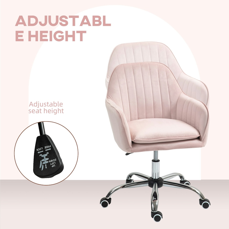 image 1 of HOMCOM Office Chair, Swivel Desk Chair w/ Adjustable Height, Pink