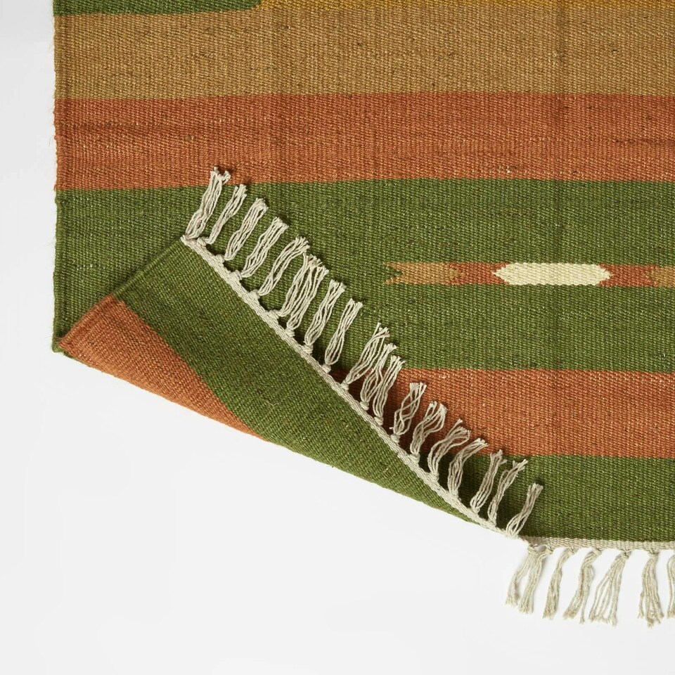 image 1 of Homescapes Lundi Orange and Green Kilim Cotton and Jute Rug - 90 x 150 cm