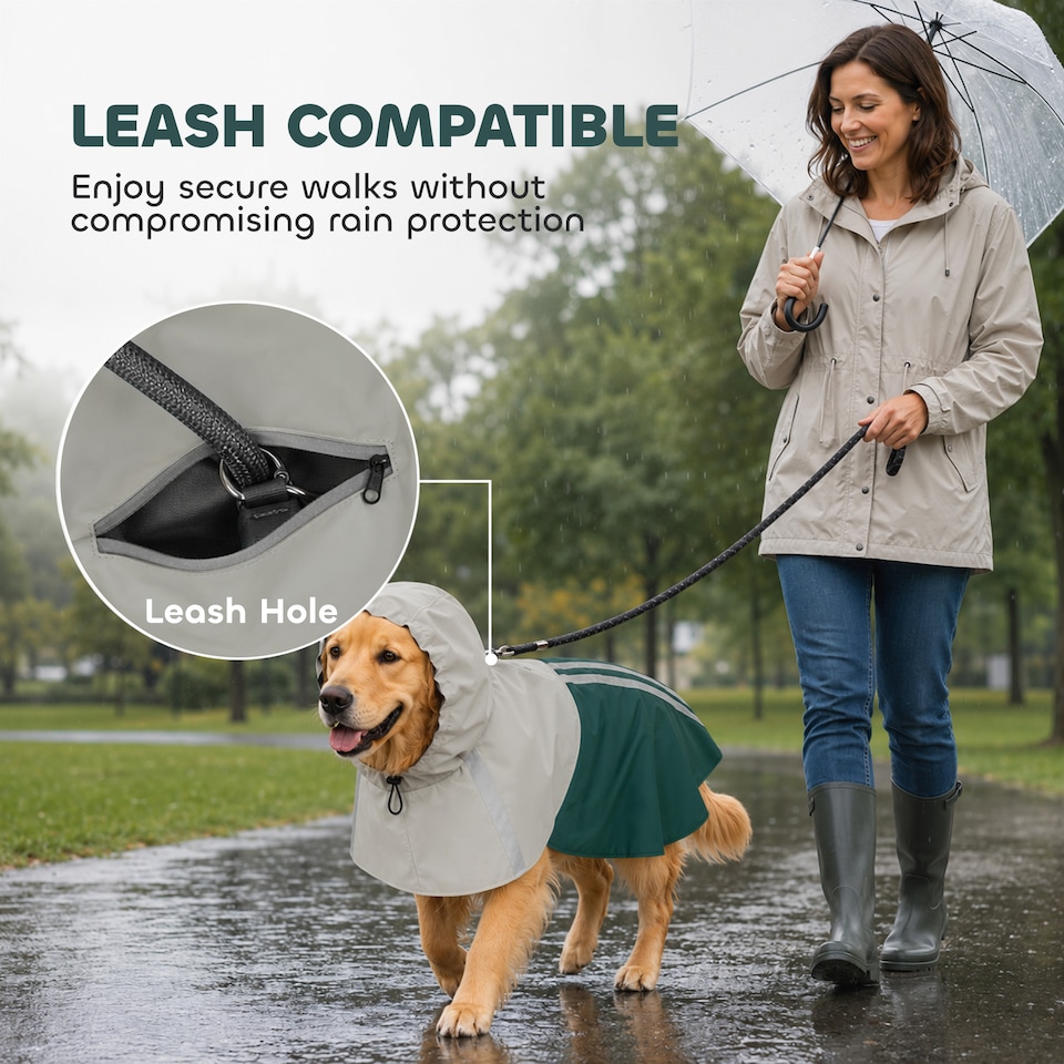 image 1 of PawHut Dog Raincoat with Hood, Dog Rain Jacket, for Large Dogs, L