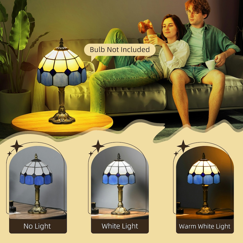 image 1 of HOMCOM Antique Table Lamp, for Bedroom Bedside, Bulb not Included, Blue