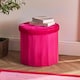 image 4 of OHS Matte Velvet Soft Round Foldable Footstool Seat Storage Organiser Ottoman Pink | Bright Pink