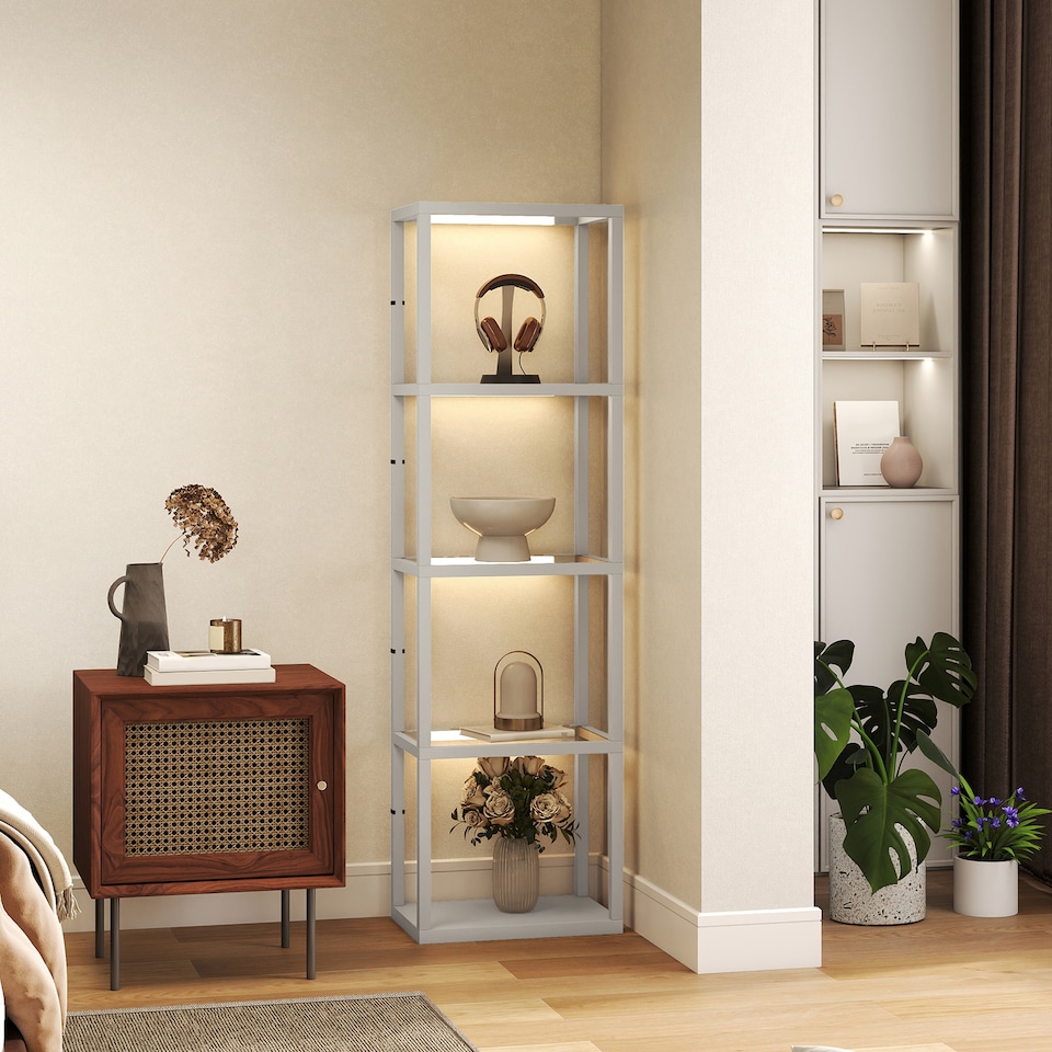 image 1 of HOMCOM LED Floor Lamp with Glass Shelves, Dimmable Room Lamp, Grey | Grey