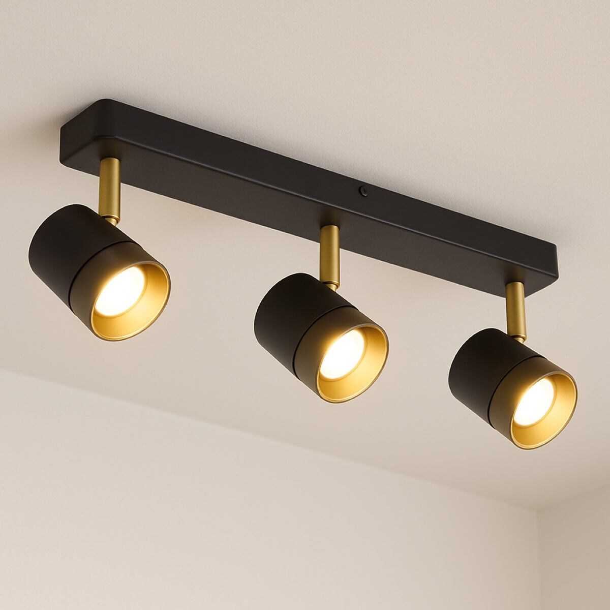 CGC Lighting Orio Black and Brushed Gold 3-Head Adjustable GU10 Ceiling and Wall Spot Light Bar Multi Black and Brushed Gold height: 12 cm, width: 43