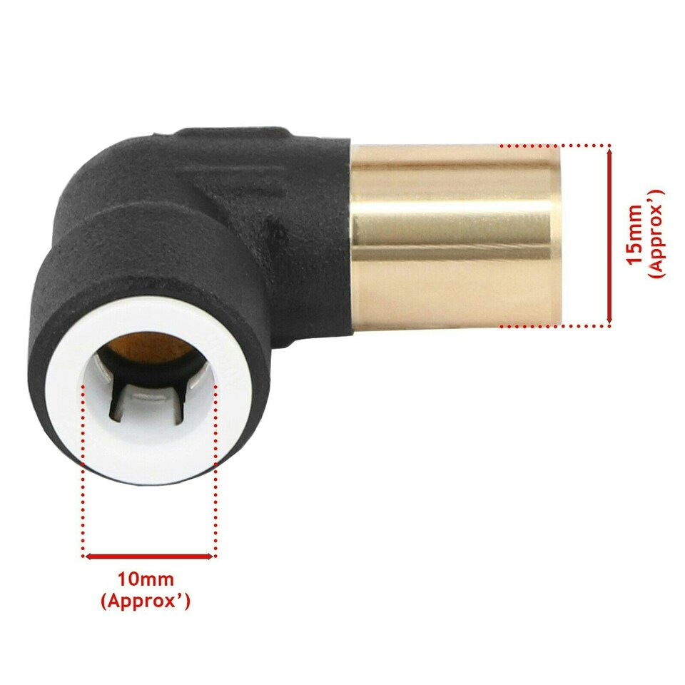 image 1 of SPARES2GO Radiator Valve Reducing Elbow Stem Compression 15mm x 10mm Pushfit Black (Pack of 2)
