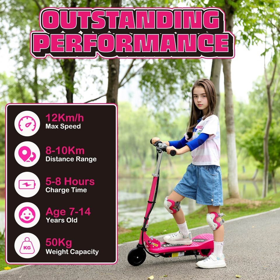 image 1 of HOMCOM Foldable Kids Electric Scooter, for Ages 7-14 Years, Pink