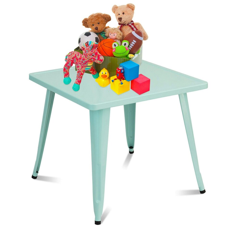 image 1 of COSTWAY Kids Table and Chairs Set with Stackable Chairs Blue