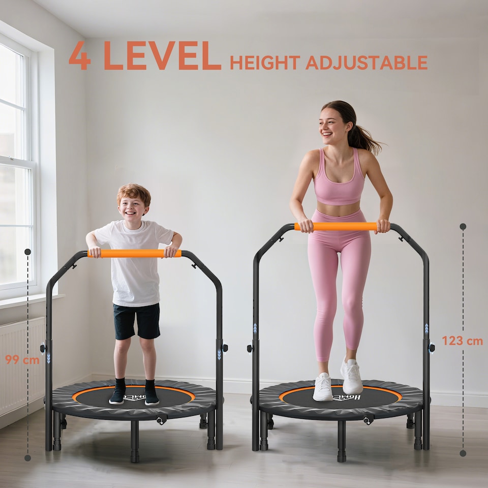 image 1 of HOMCOM 40" Foldable Mini Fitness Trampoline w/ Foam Handle, Orange